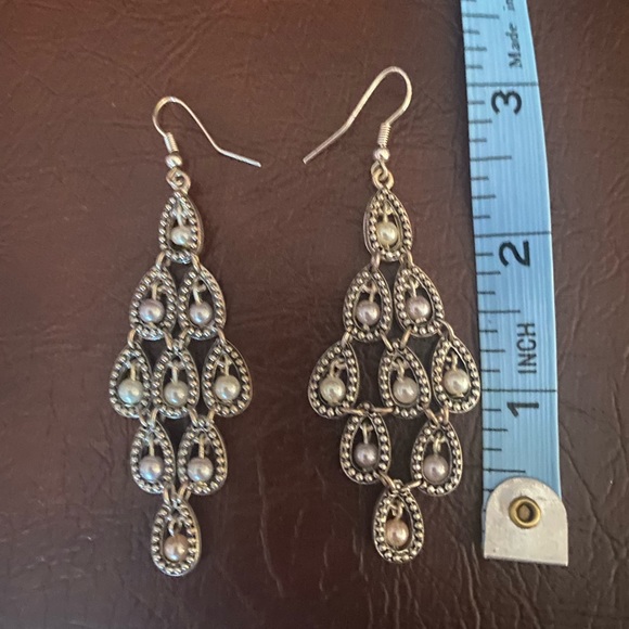 Beautiful Silver and Pearl Chandelier Earrings - Picture 4 of 5